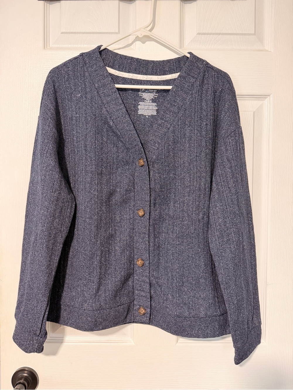 Button-Front Navy Knit Cardigan Sweater